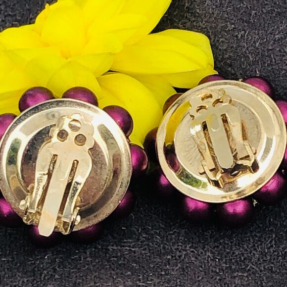 2 PAIRS Vintage MCM Japan Clip ON Bead Earrings Pink Purple - Picture 10 of 10